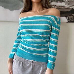 y2k striped reworked off shoulder sweater